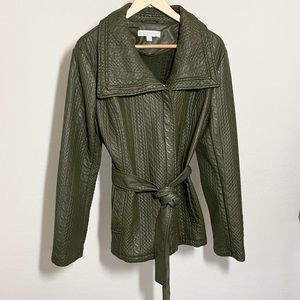 Like new olive faux leather faux knit jacket